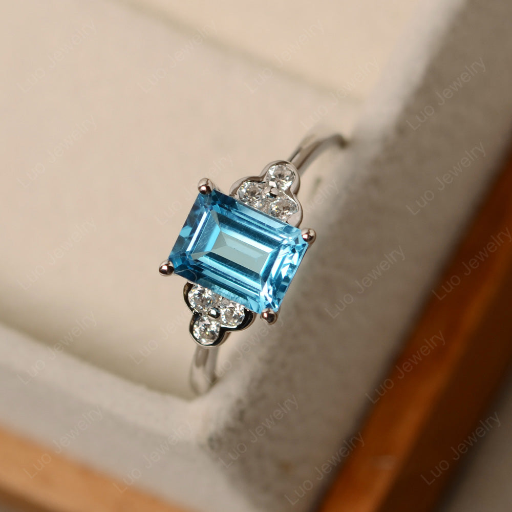 Vintage Emerald Cut Swiss Blue Topaz Wedding Ring - LUO Jewelry