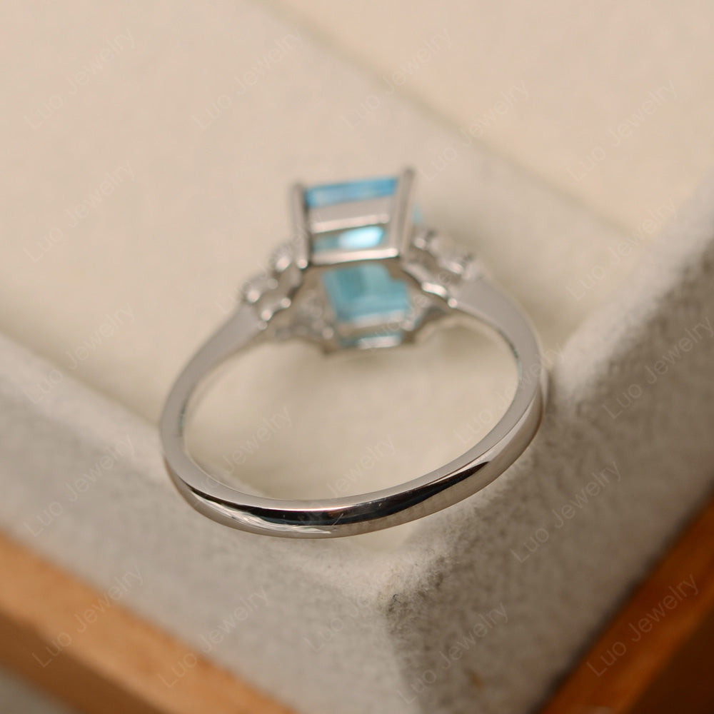 Vintage Emerald Cut Swiss Blue Topaz Wedding Ring - LUO Jewelry