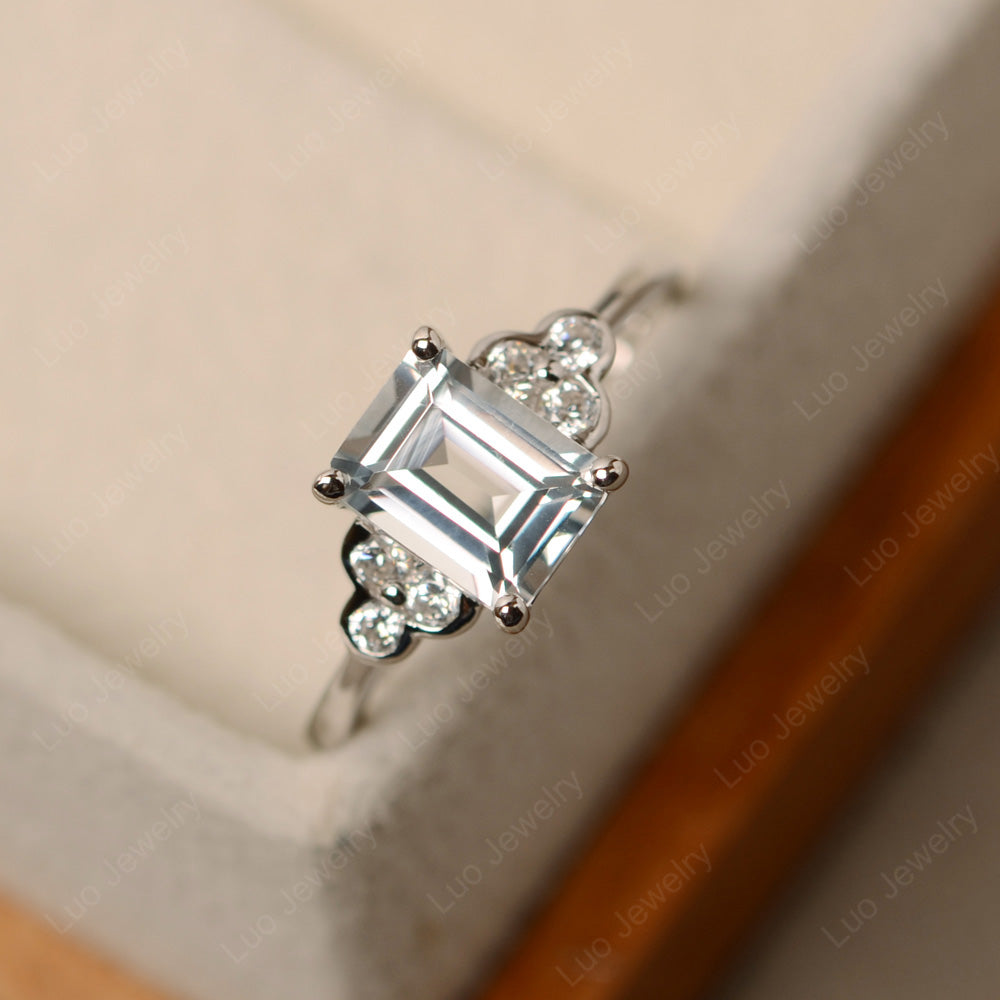 Vintage Emerald Cut White Topaz Wedding Ring - LUO Jewelry