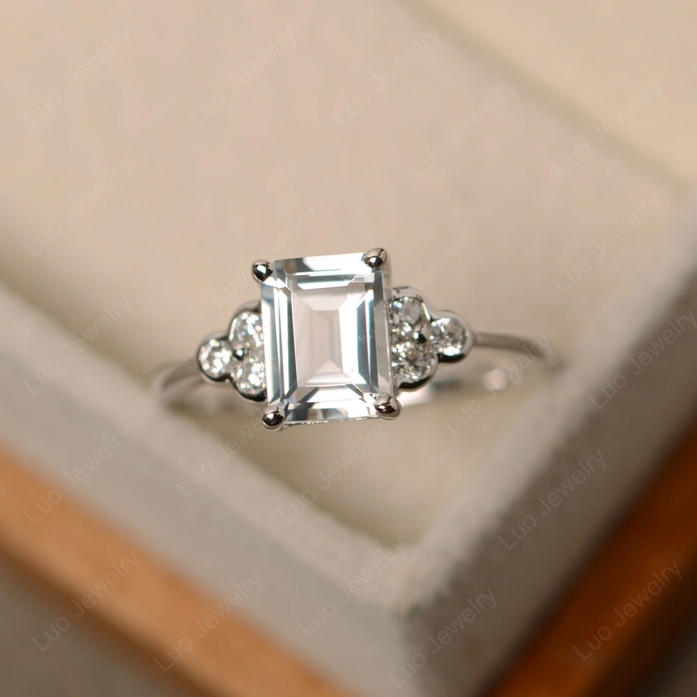 Vintage Emerald Cut White Topaz Wedding Ring - LUO Jewelry