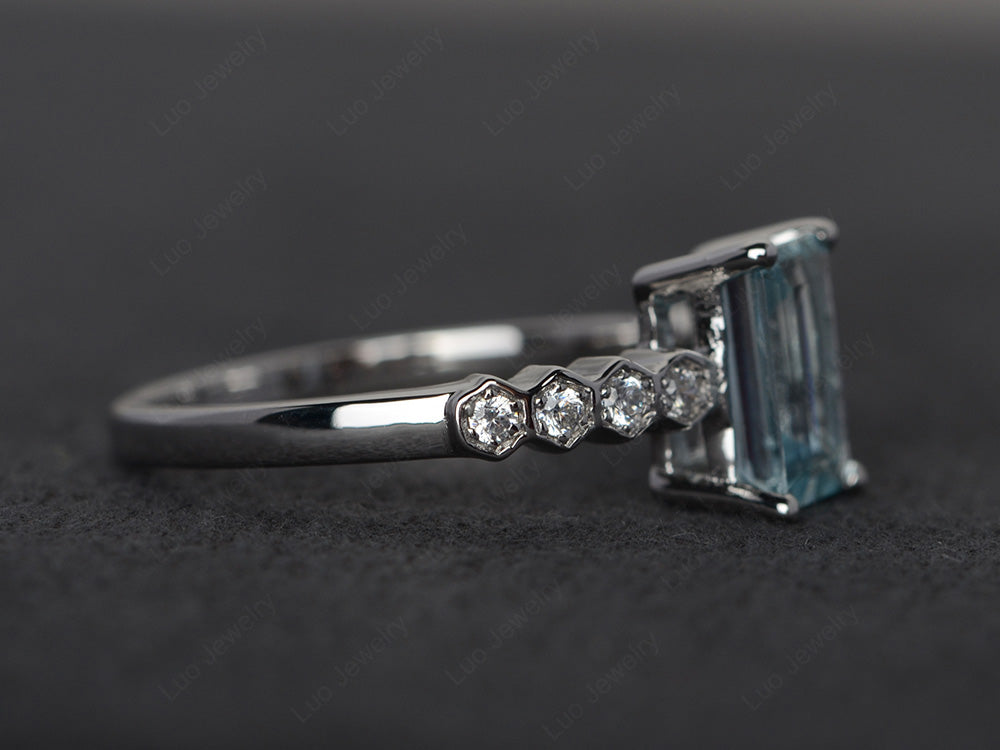 Aquamarine Engagement Honeycomb Ring Silver - LUO Jewelry