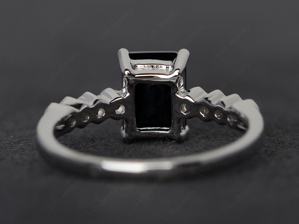 Black Spinel Engagement Honeycomb Ring Silver - LUO Jewelry