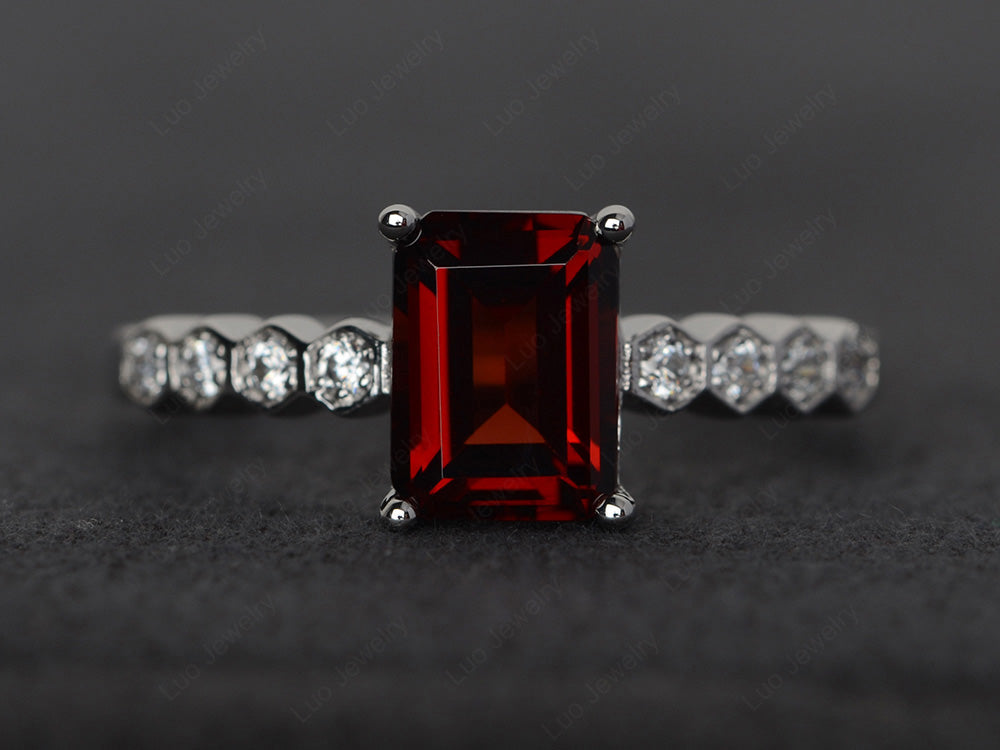 Garnet Engagement Honeycomb Ring Silver - LUO Jewelry