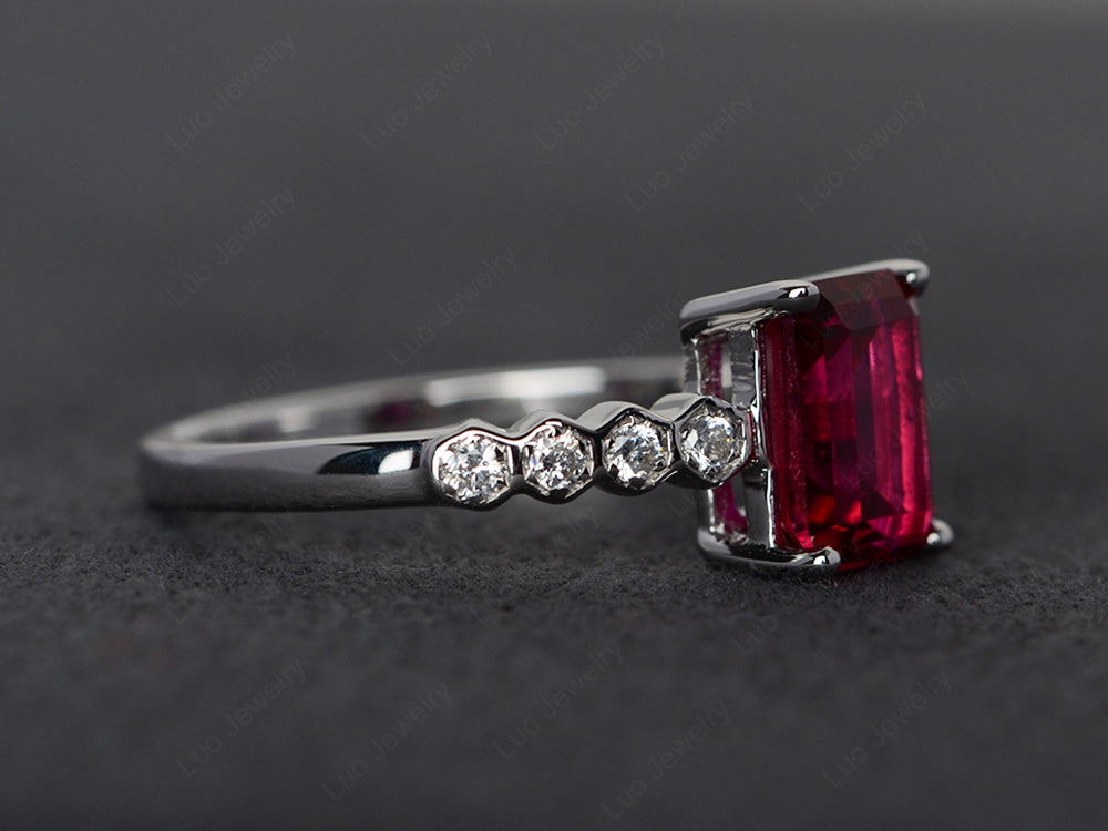 Ruby Engagement Honeycomb Ring Silver - LUO Jewelry
