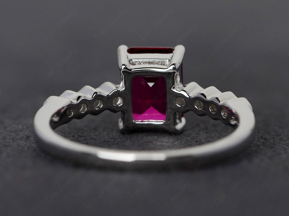 Ruby Engagement Honeycomb Ring Silver - LUO Jewelry