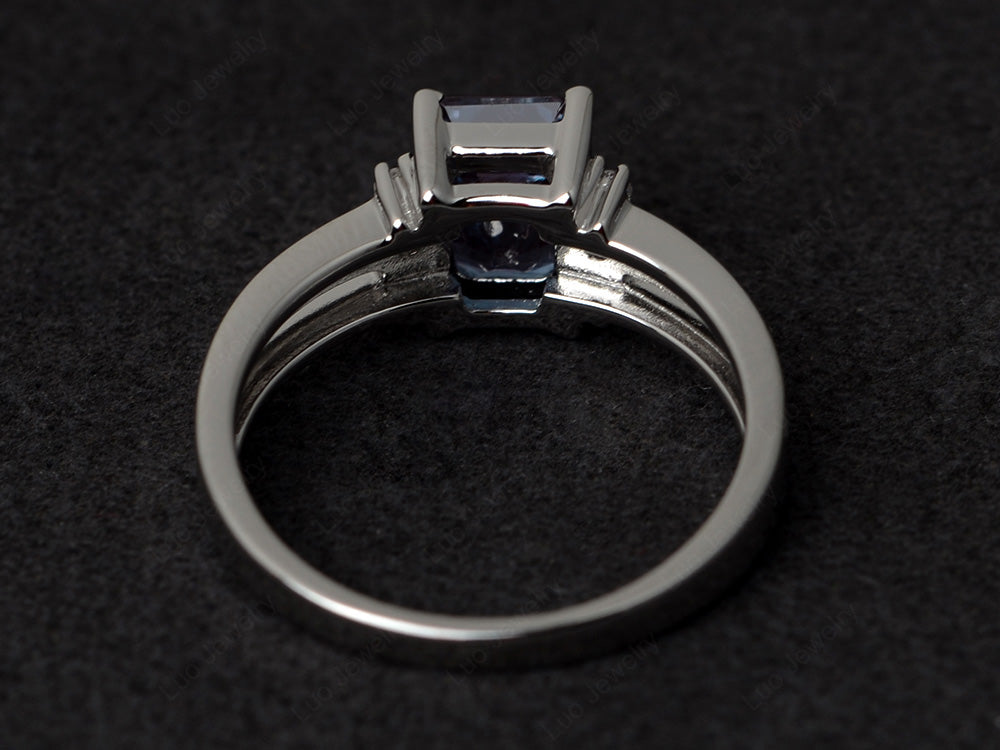Emerald Cut Alexandrite Split Shank Wedding Ring - LUO Jewelry