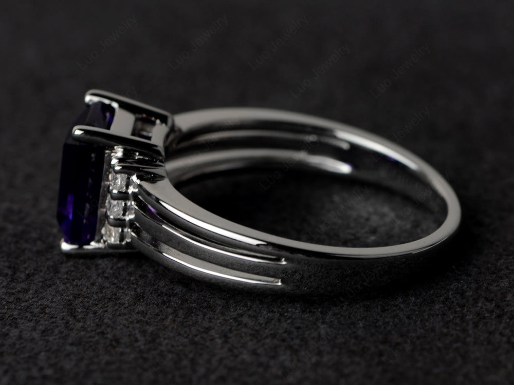 Emerald Cut Amethyst Split Shank Wedding Ring - LUO Jewelry