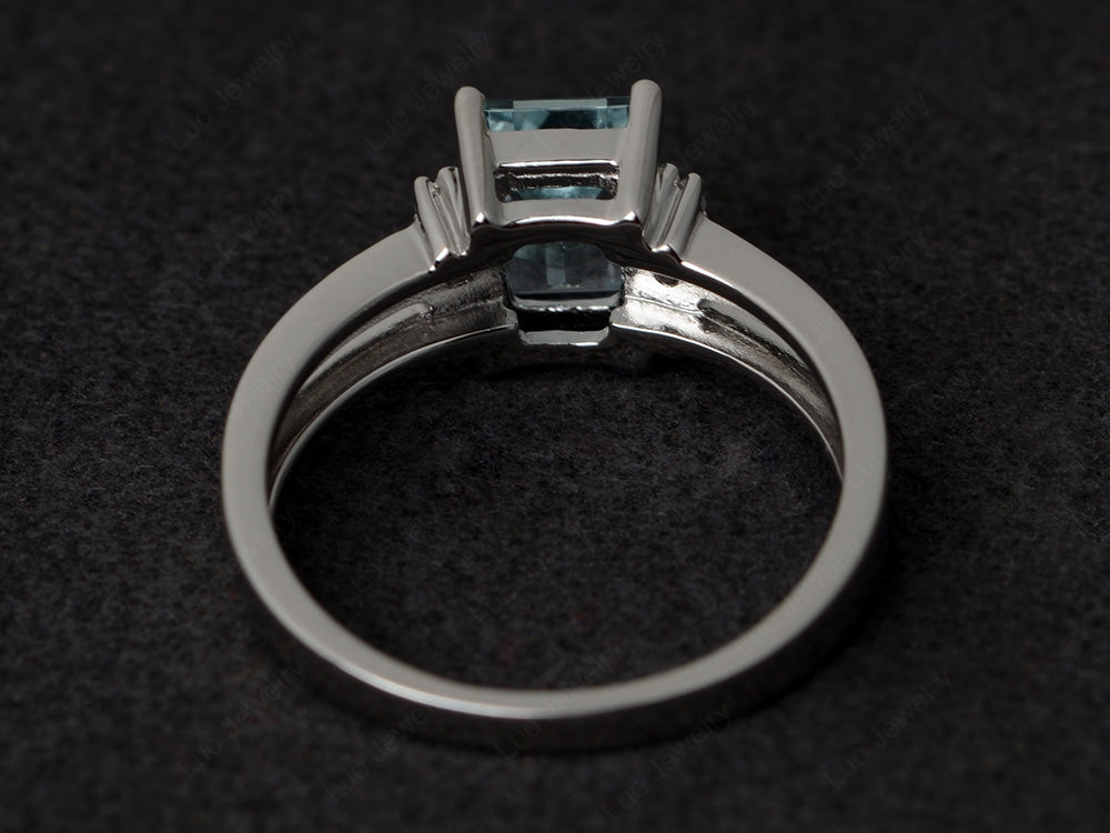 Emerald Cut Aquamarine Split Shank Wedding Ring - LUO Jewelry