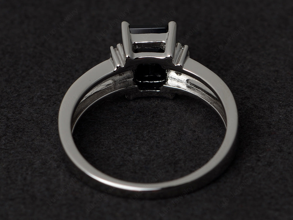 Emerald Cut Black Spinel Split Shank Wedding Ring - LUO Jewelry