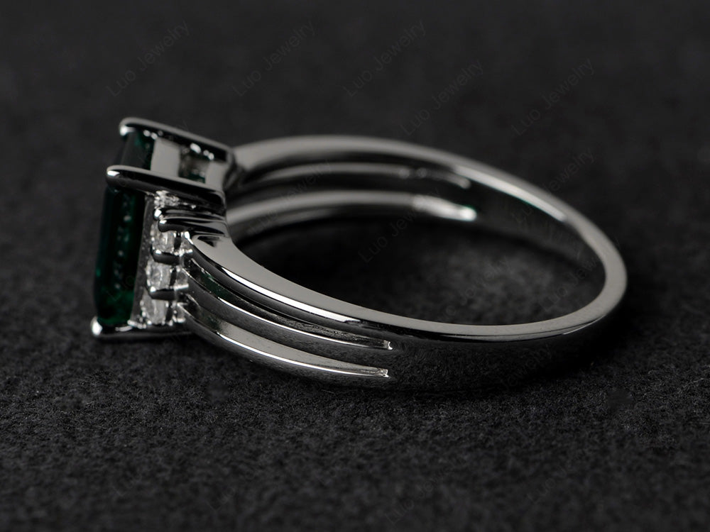Emerald Cut Lab Emerald Split Shank Wedding Ring - LUO Jewelry