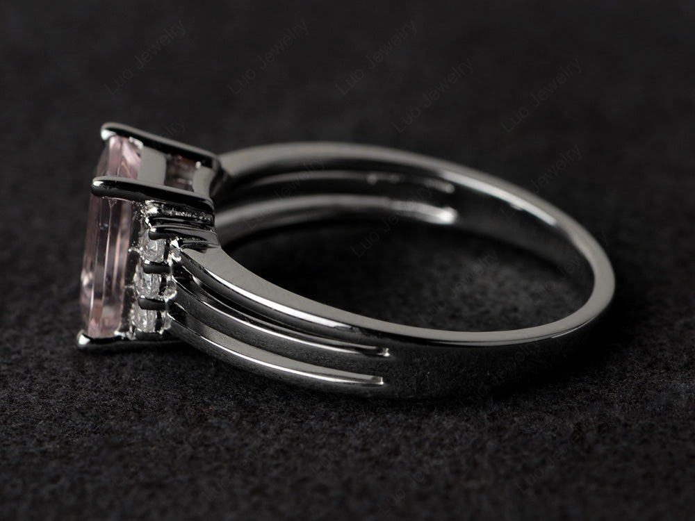 Emerald Cut Morganite Split Shank Wedding Ring - LUO Jewelry