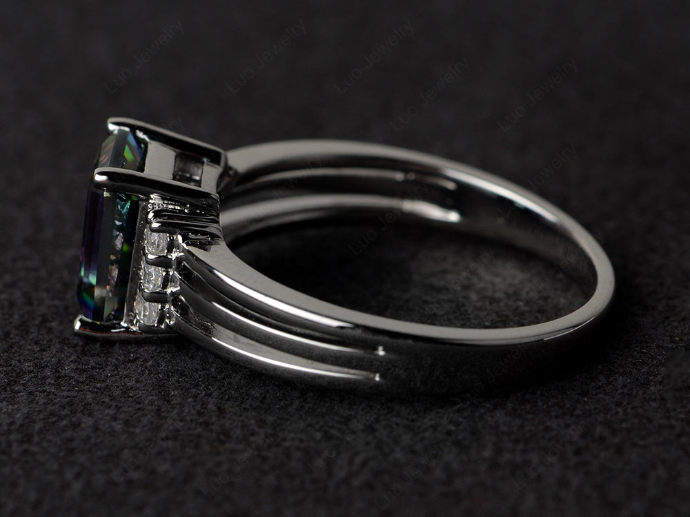 Emerald Cut Mystic Topaz Split Shank Wedding Ring - LUO Jewelry