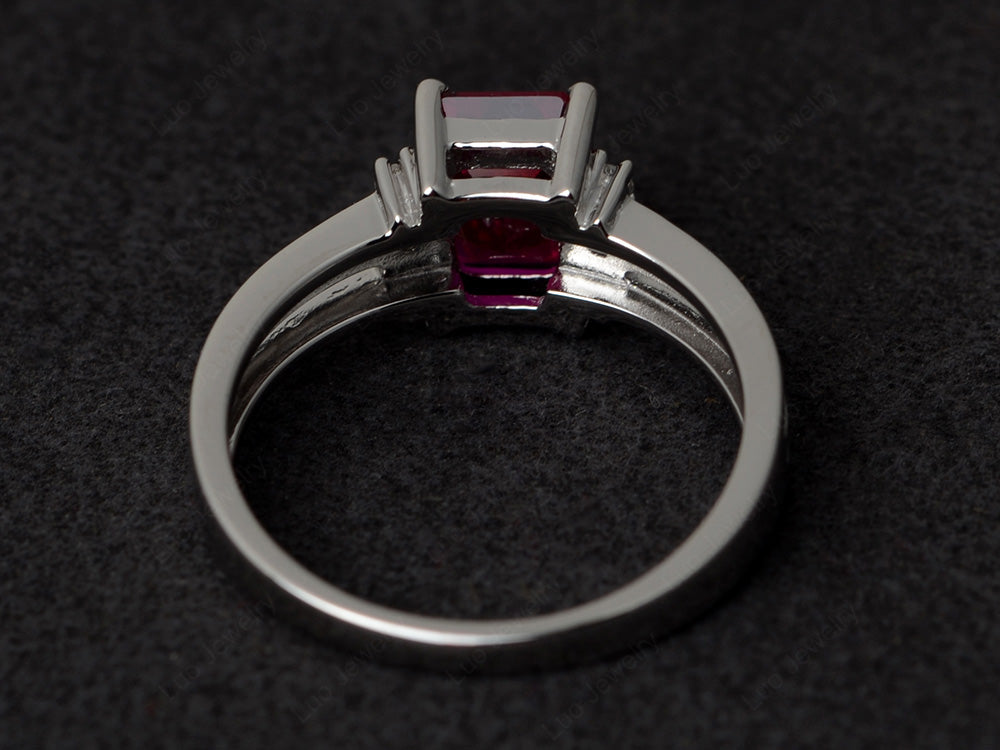 Emerald Cut Ruby Split Shank Wedding Ring - LUO Jewelry