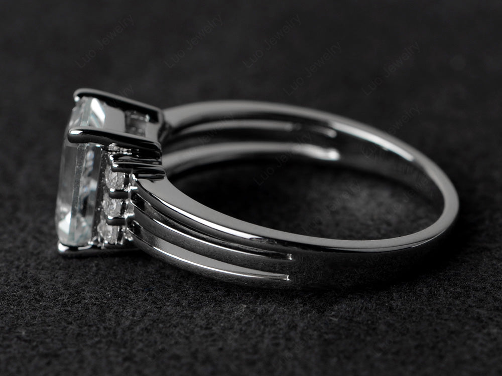 Emerald Cut White Topaz Split Shank Wedding Ring - LUO Jewelry