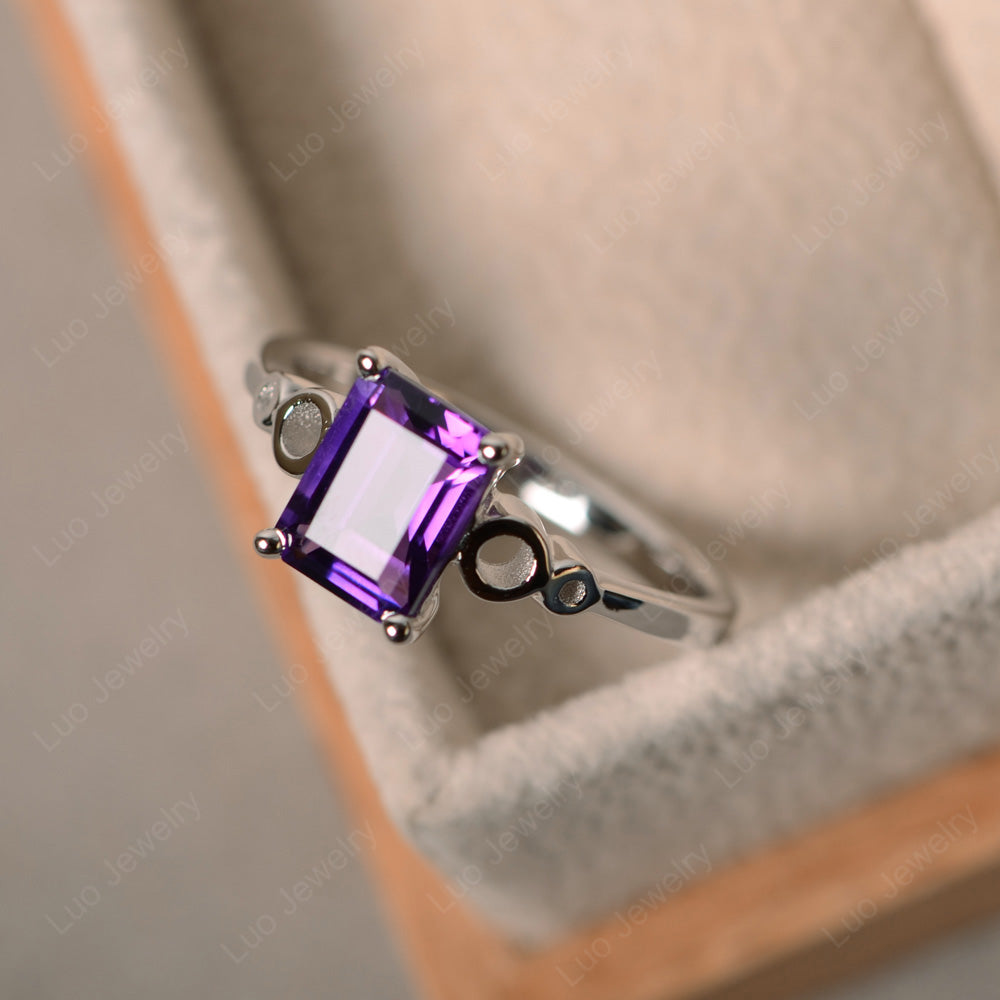 Antique Emerald Cut Amethyst Solitaire Ring - LUO Jewelry