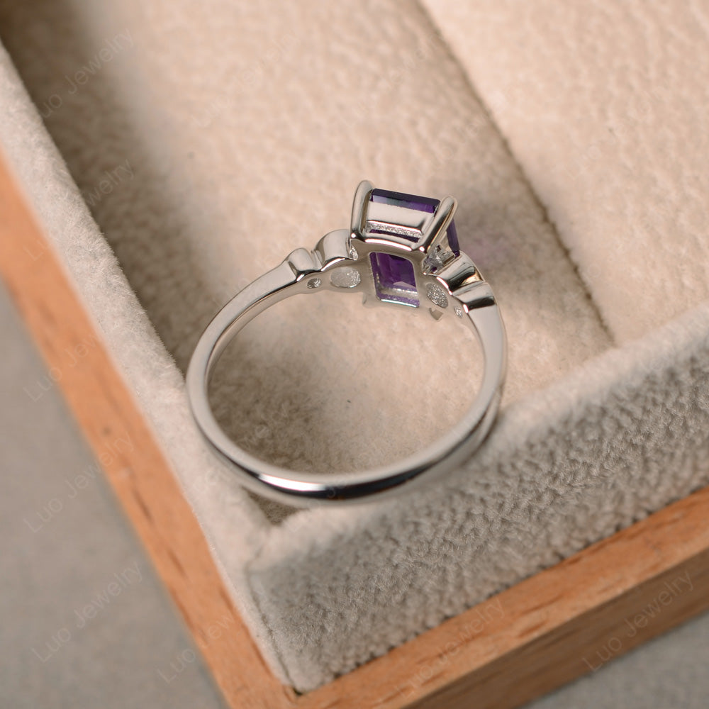 Antique Emerald Cut Amethyst Solitaire Ring - LUO Jewelry