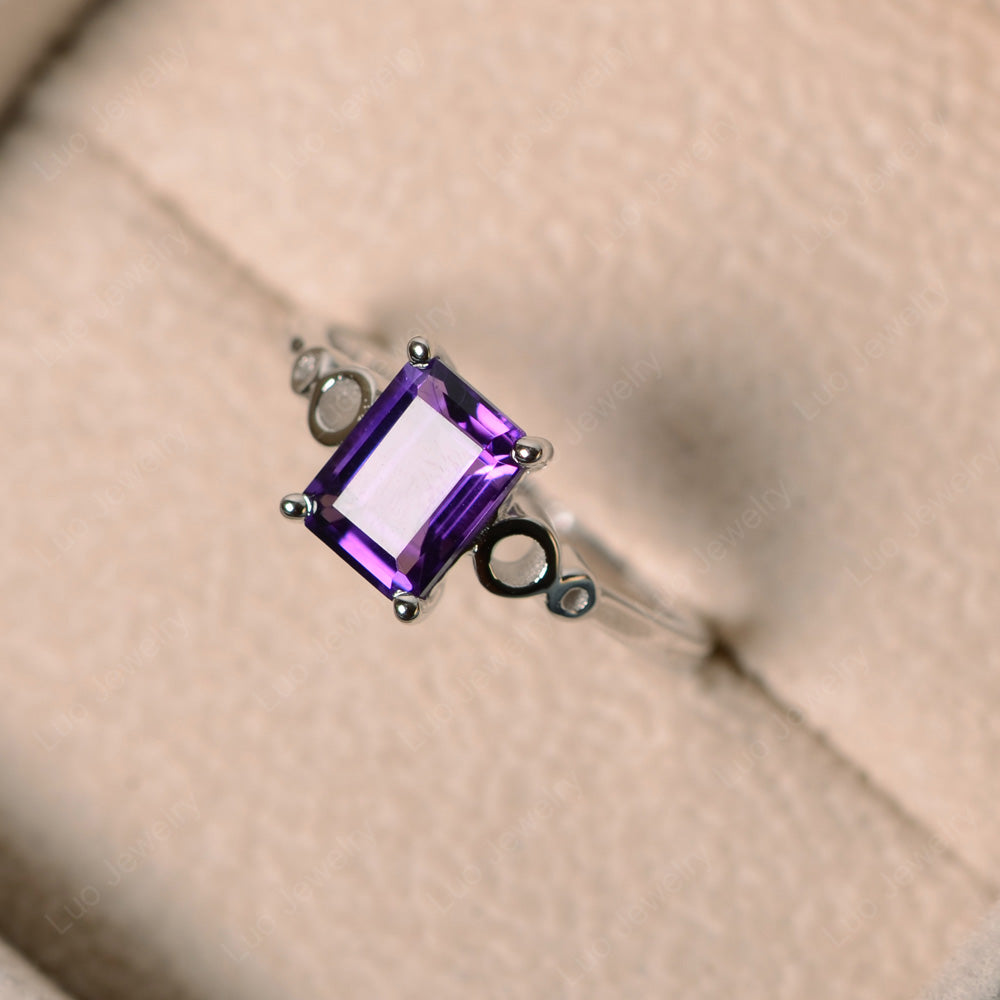 Antique Emerald Cut Amethyst Solitaire Ring - LUO Jewelry