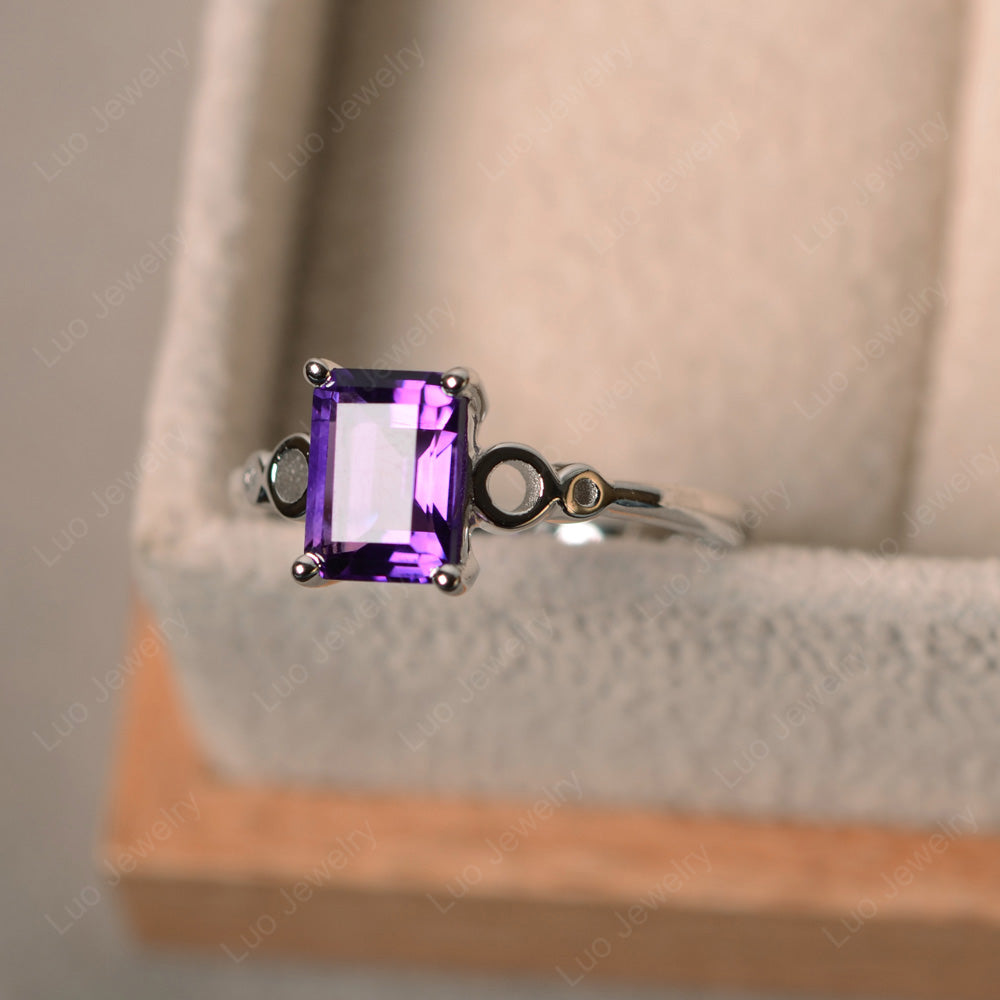 Antique Emerald Cut Amethyst Solitaire Ring - LUO Jewelry