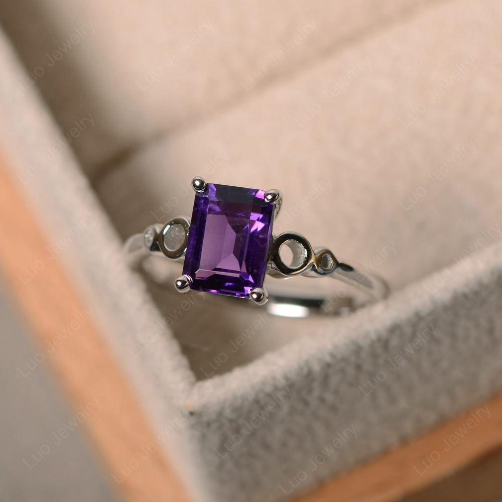 Antique Emerald Cut Amethyst Solitaire Ring - LUO Jewelry