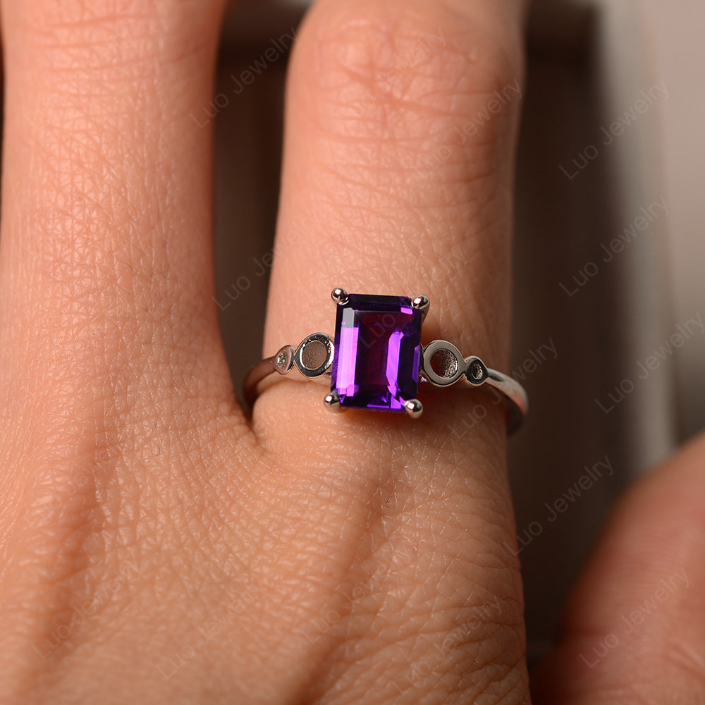 Antique Emerald Cut Amethyst Solitaire Ring - LUO Jewelry