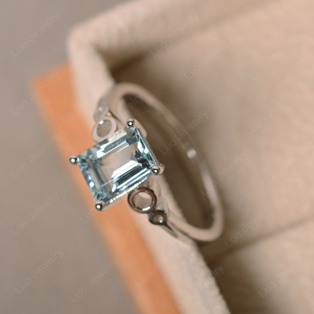 Antique Emerald Cut Aquamarine Solitaire Ring - LUO Jewelry