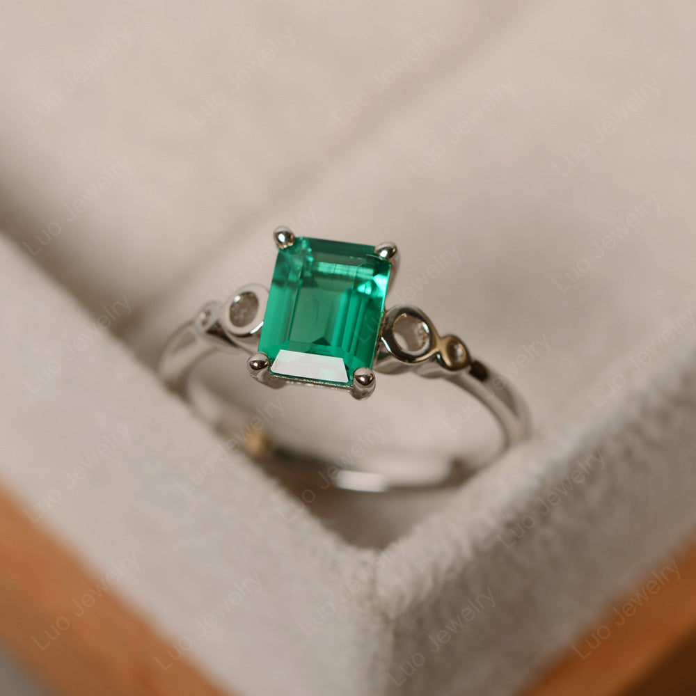 Antique Emerald Cut Lab Emerald Solitaire Ring - LUO Jewelry