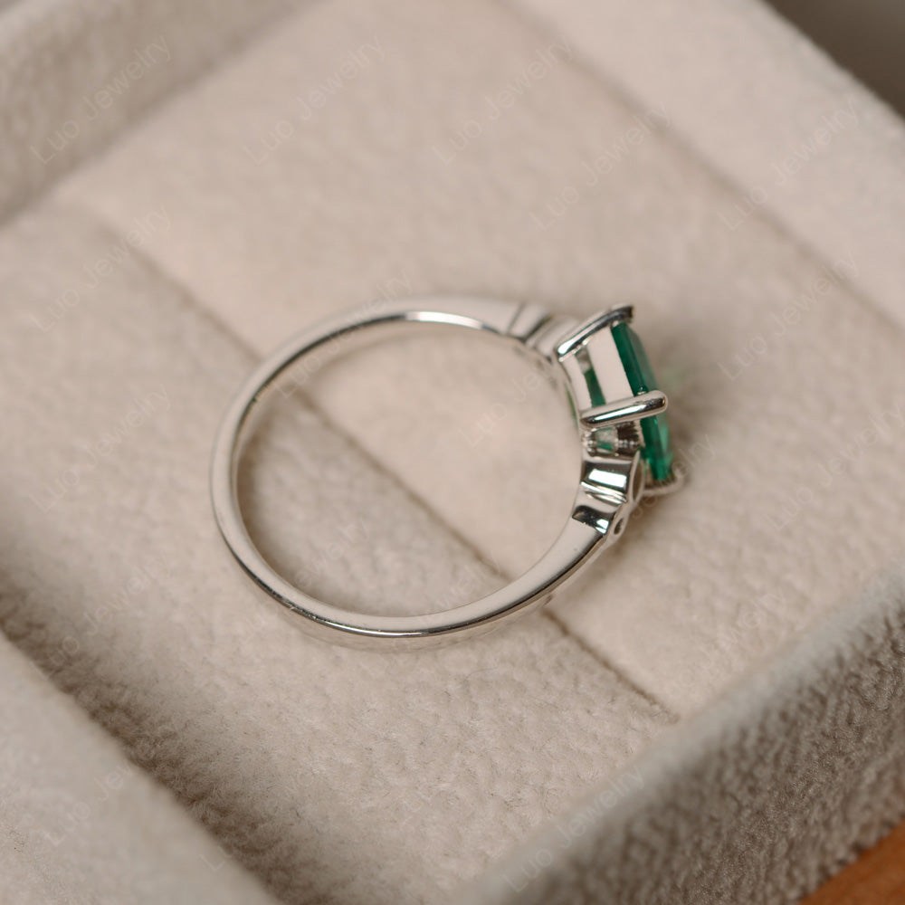 Antique Emerald Cut Lab Emerald Solitaire Ring - LUO Jewelry