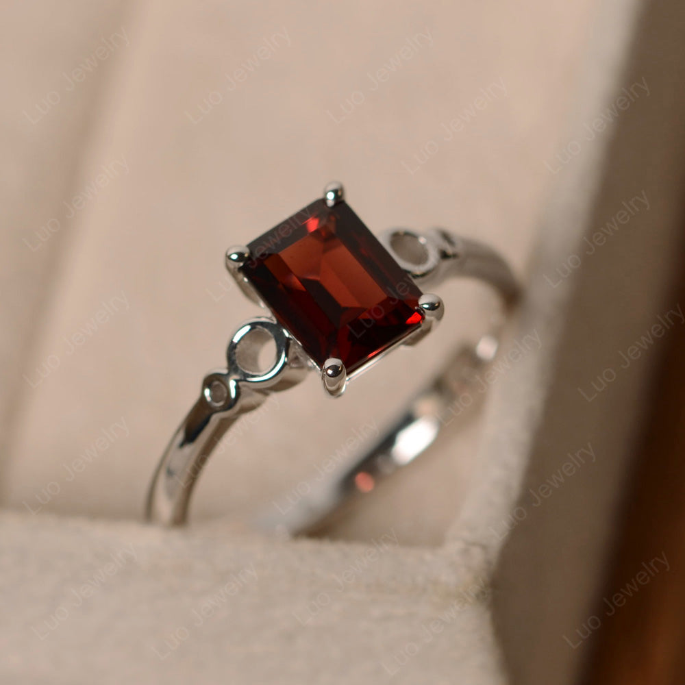 Antique Emerald Cut Garnet Solitaire Ring - LUO Jewelry