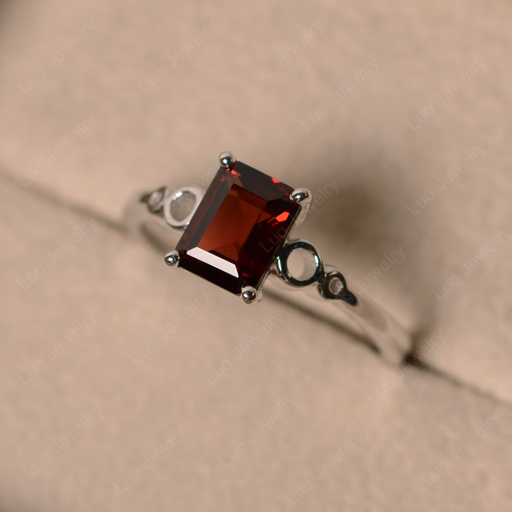 Antique Emerald Cut Garnet Solitaire Ring - LUO Jewelry