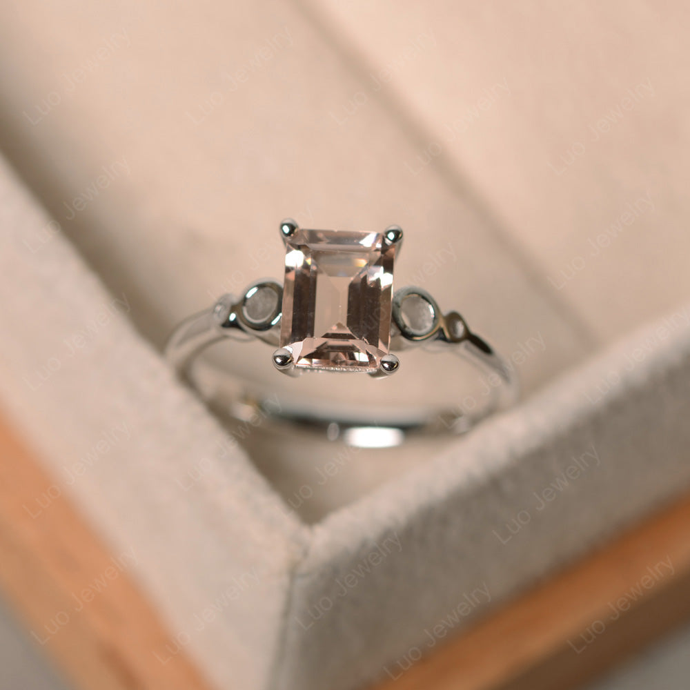 Antique Emerald Cut Morganite Solitaire Ring - LUO Jewelry