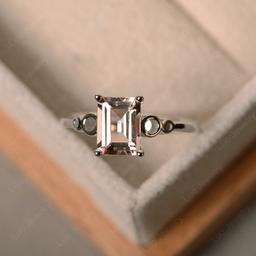 Antique Emerald Cut Morganite Solitaire Ring - LUO Jewelry