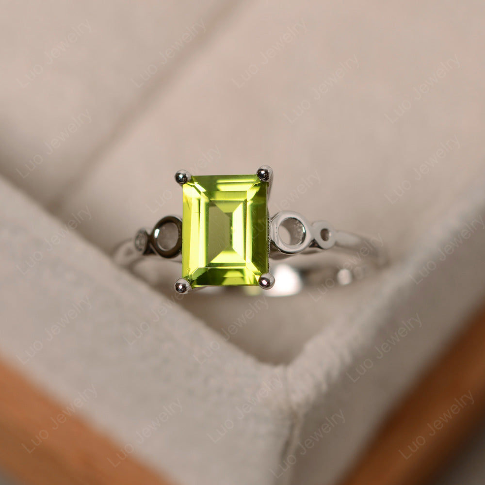 Antique Emerald Cut Peridot Solitaire Ring - LUO Jewelry