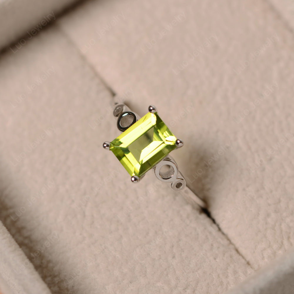 Antique Emerald Cut Peridot Solitaire Ring - LUO Jewelry