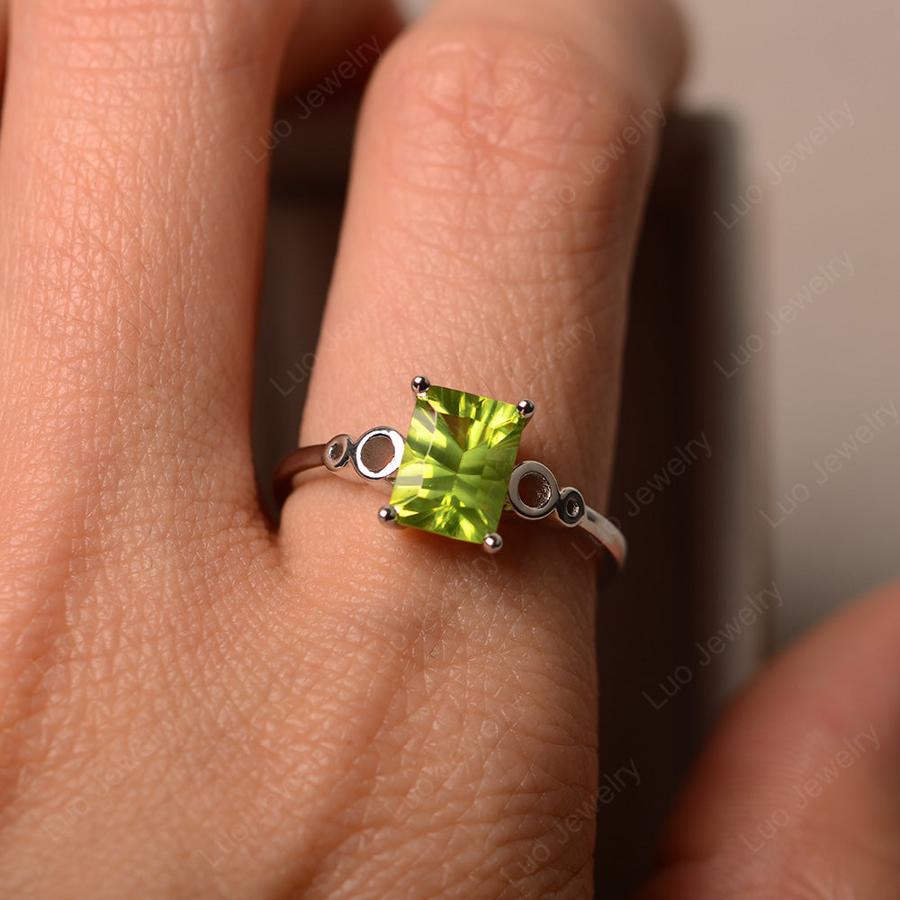 Antique Emerald Cut Peridot Solitaire Ring - LUO Jewelry