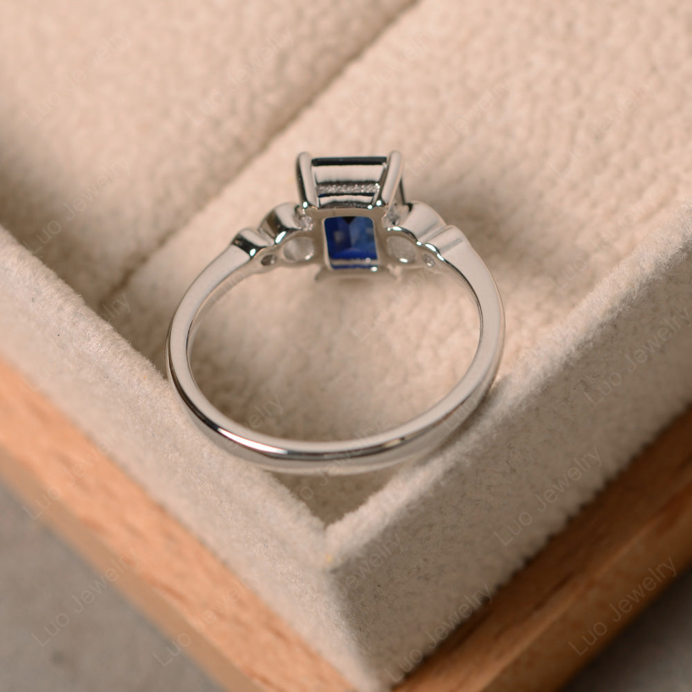 Antique Emerald Cut Lab Sapphire Solitaire Ring - LUO Jewelry