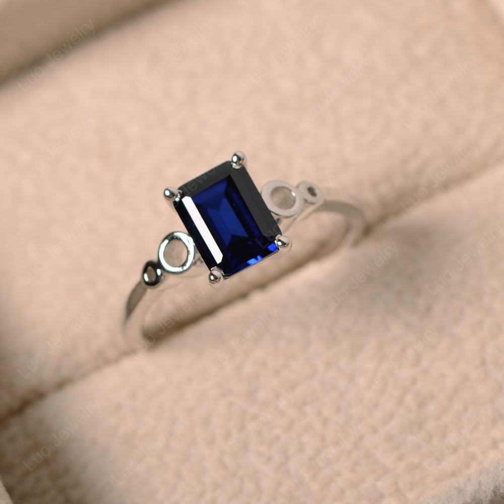 Antique Emerald Cut Lab Sapphire Solitaire Ring - LUO Jewelry