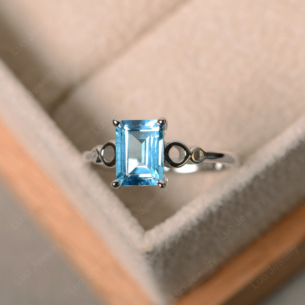 Antique Emerald Cut Swiss Blue Topaz Solitaire Ring - LUO Jewelry