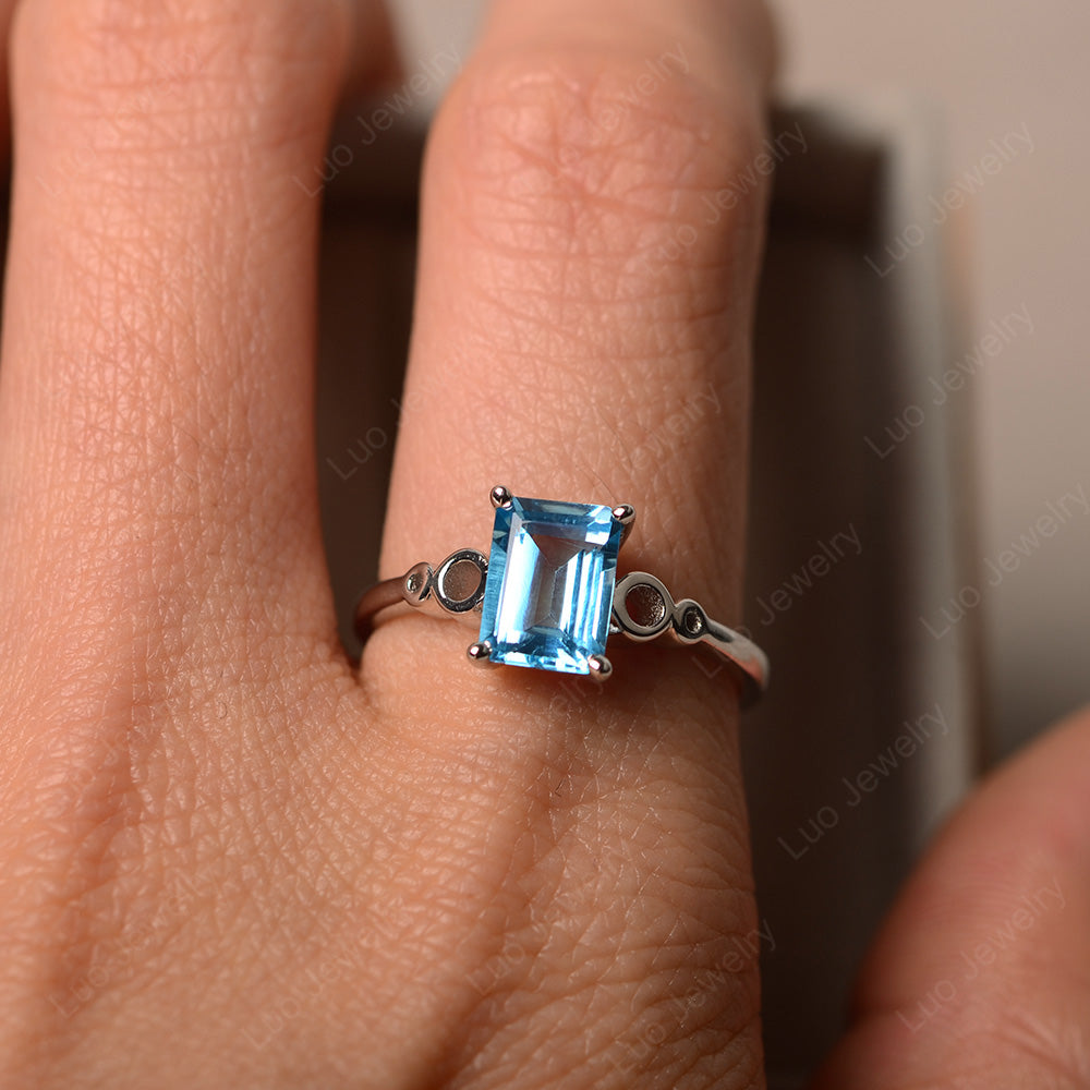 Antique Emerald Cut Swiss Blue Topaz Solitaire Ring - LUO Jewelry