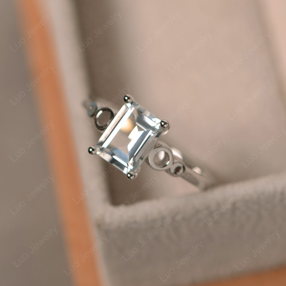 Antique Emerald Cut White Topaz Solitaire Ring - LUO Jewelry
