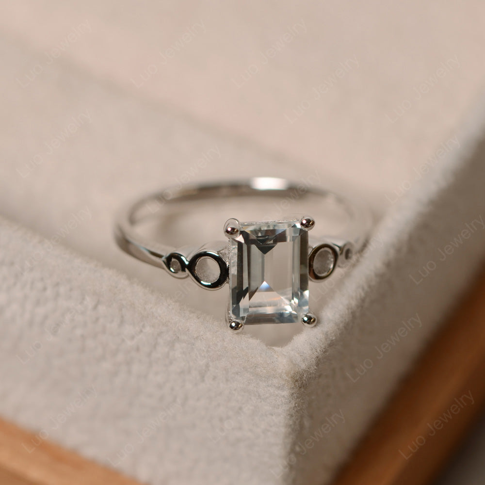 Antique Emerald Cut White Topaz Solitaire Ring - LUO Jewelry
