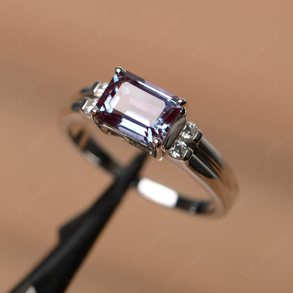 Emerald Cut East West Alexandrite Ring Silver - LUO Jewelry