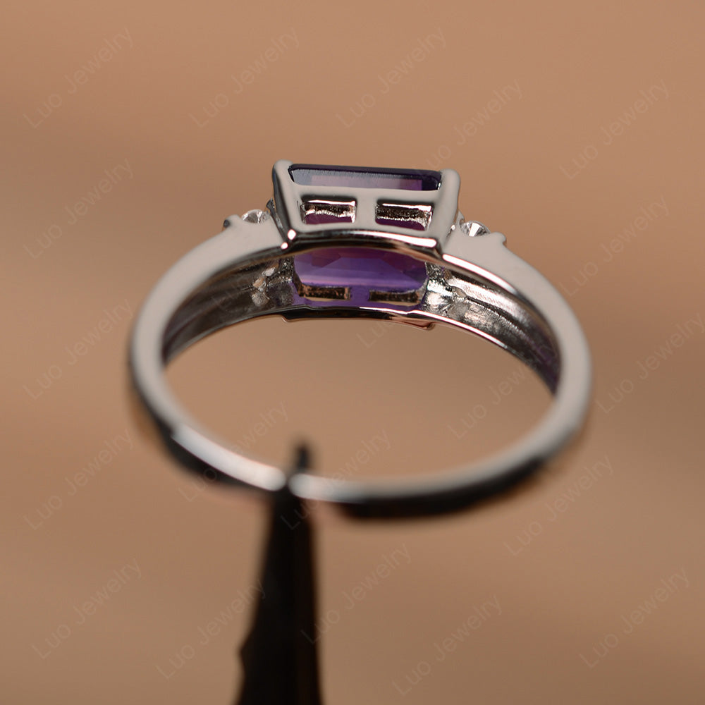 Emerald Cut East West Amethyst Ring Silver - LUO Jewelry