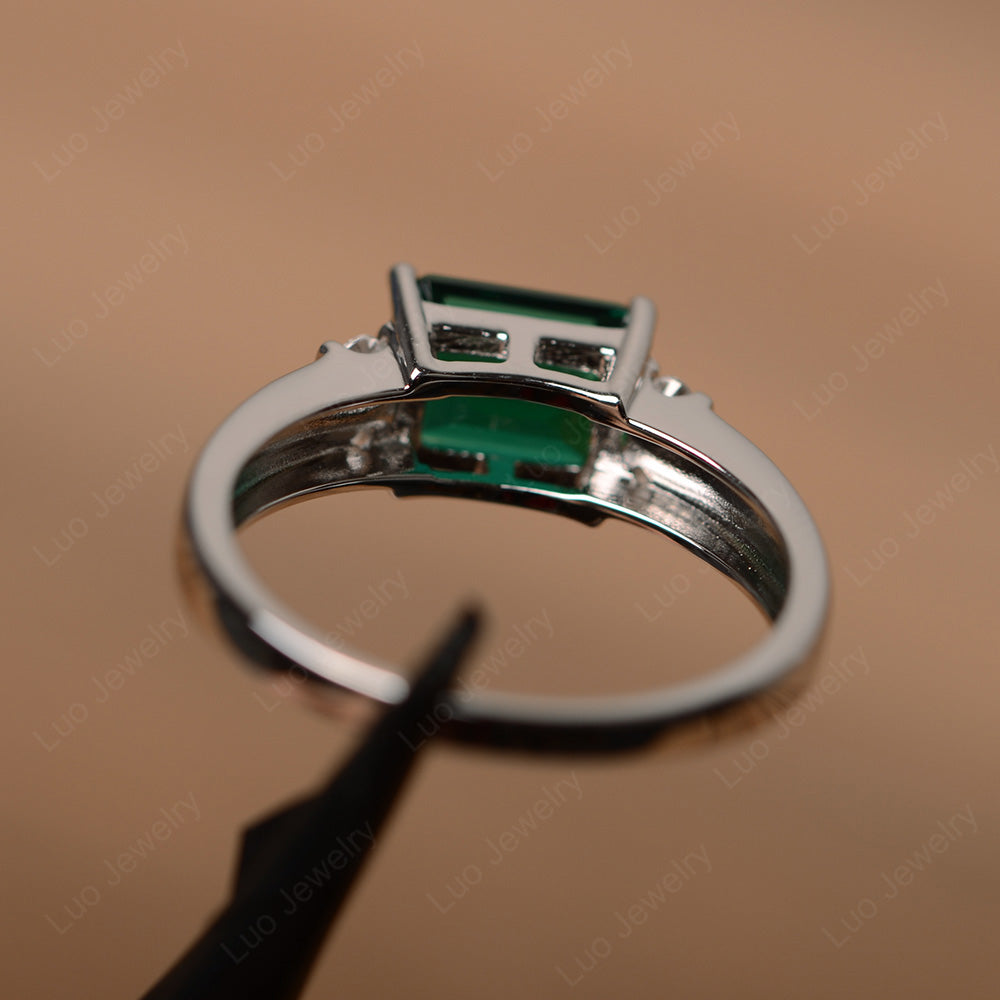 Emerald Cut East West Lab Emerald Ring Silver - LUO Jewelry