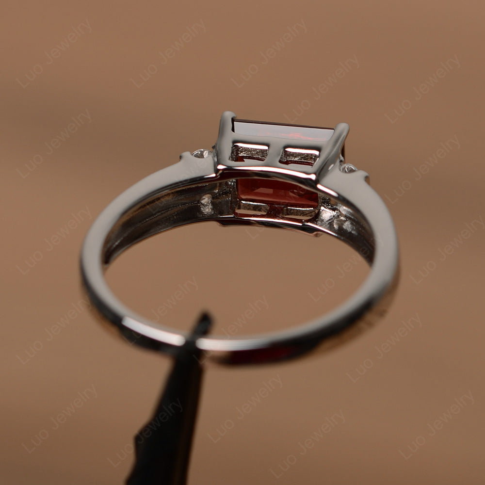 Emerald Cut East West Garnet Ring Silver - LUO Jewelry