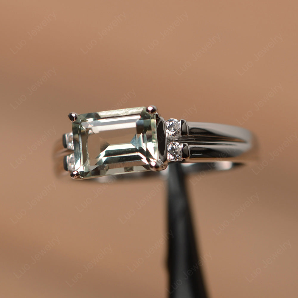 Emerald Cut East West Green Amethyst Ring Silver - LUO Jewelry