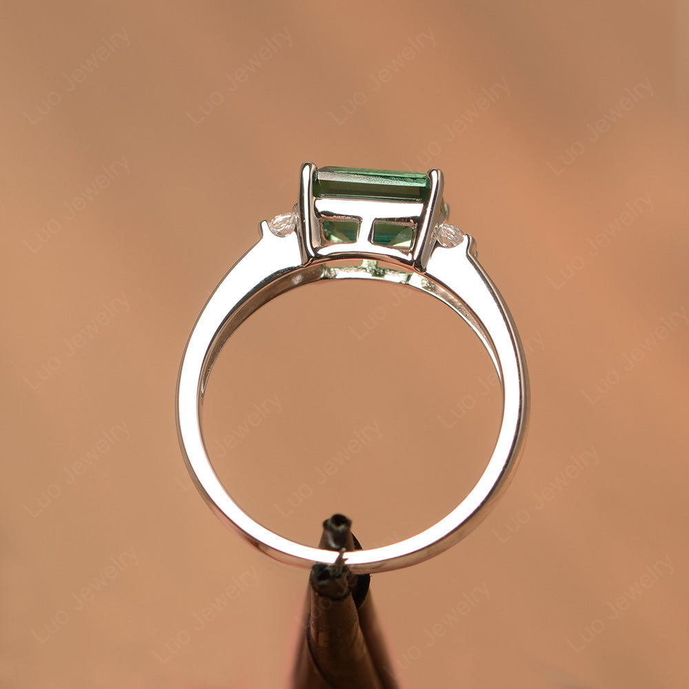 Emerald Cut East West Green Sapphire Ring Silver - LUO Jewelry