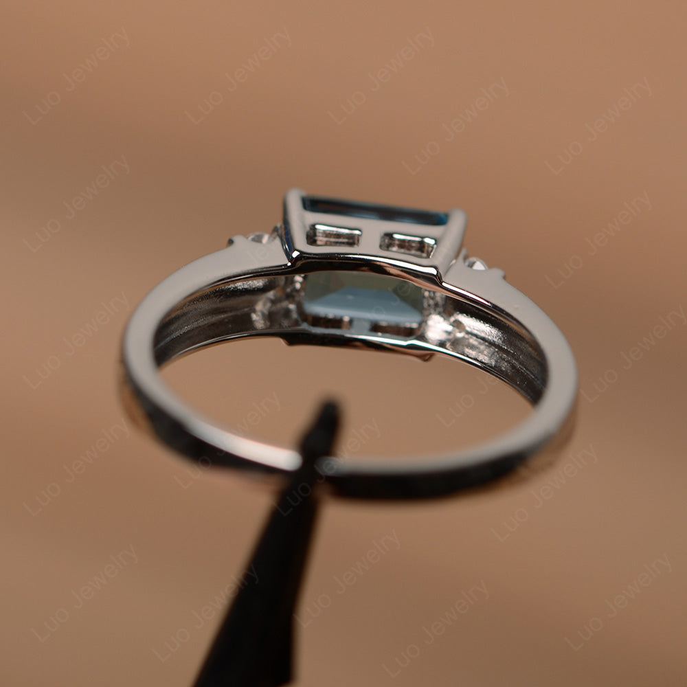 Emerald Cut East West London Blue Topaz Ring Silver - LUO Jewelry