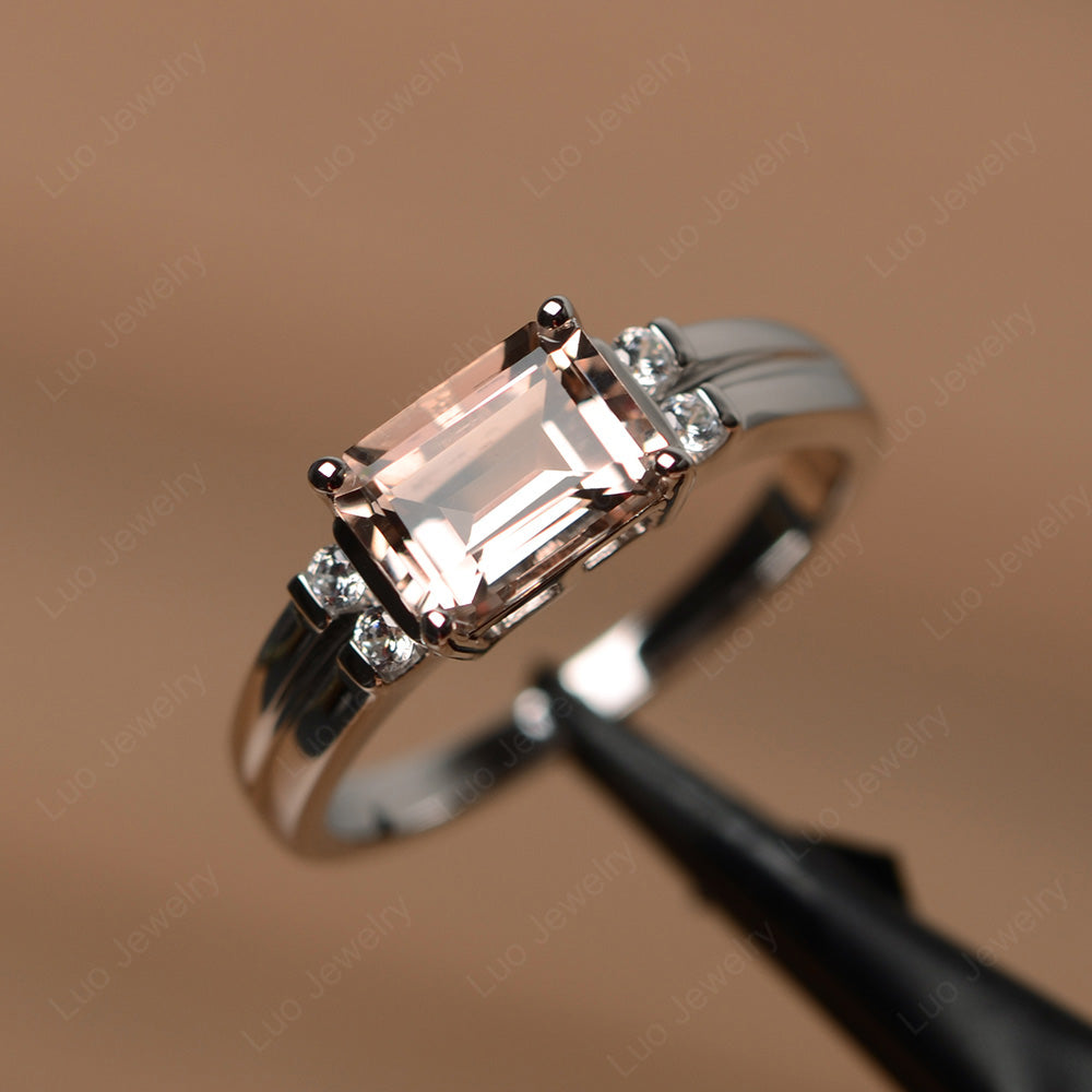 Emerald Cut East West Morganite Ring Silver - LUO Jewelry