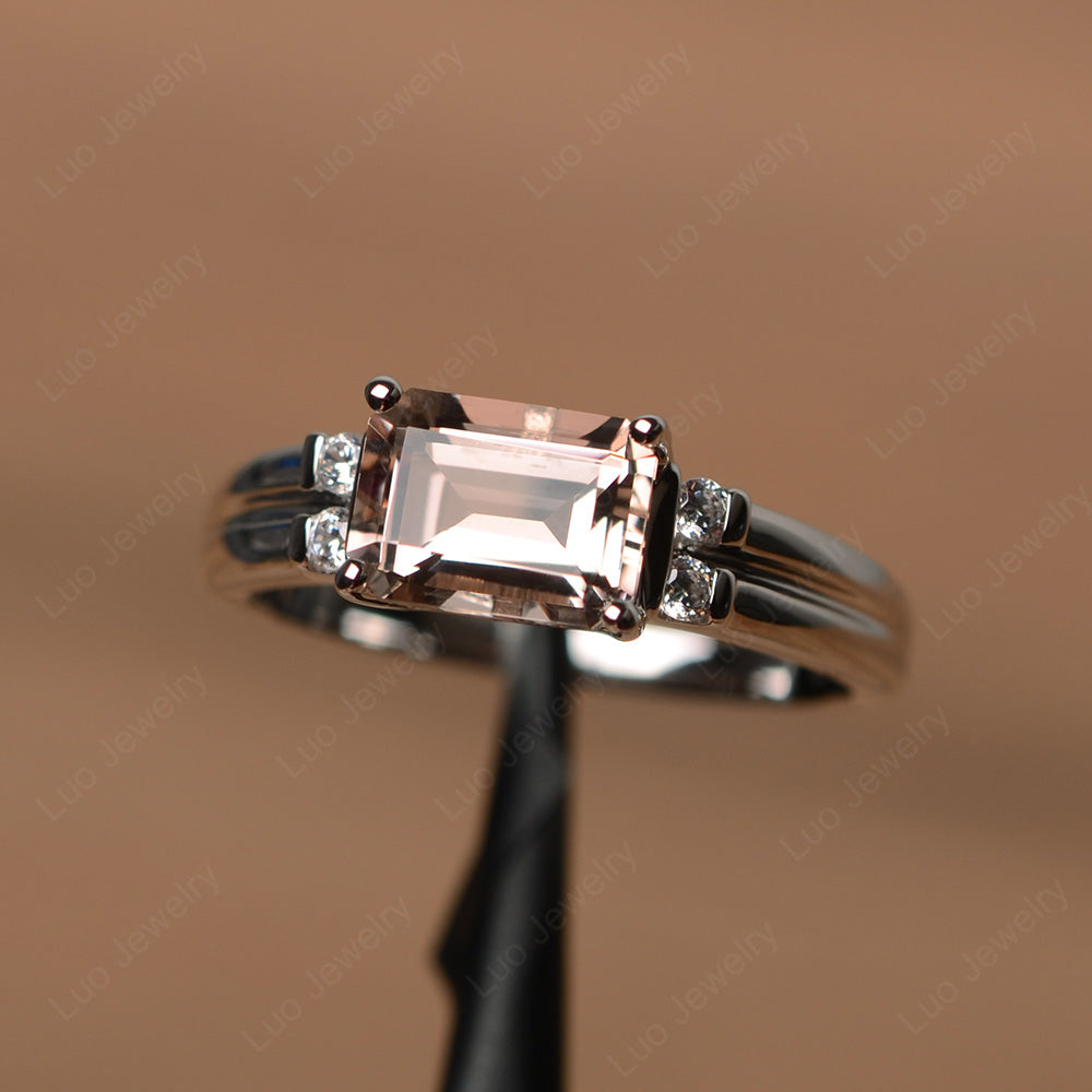 Emerald Cut East West Morganite Ring Silver - LUO Jewelry