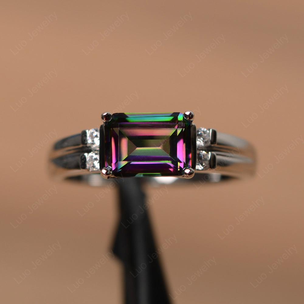 Emerald Cut East West Mystic Topaz Ring Silver - LUO Jewelry